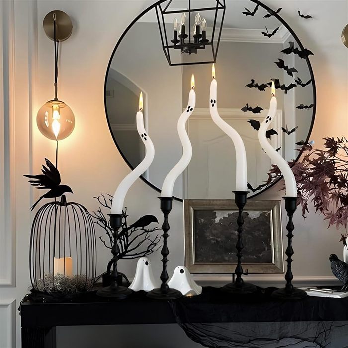 Halloween Decorations Indoor - 4 Pack Cute Ghost Taper Candles