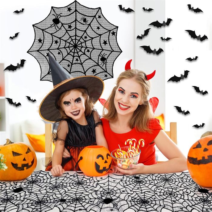 5Pack Halloween Spiderweb Tablecloth Runner Fireplace Scarf Lampshade Bats
